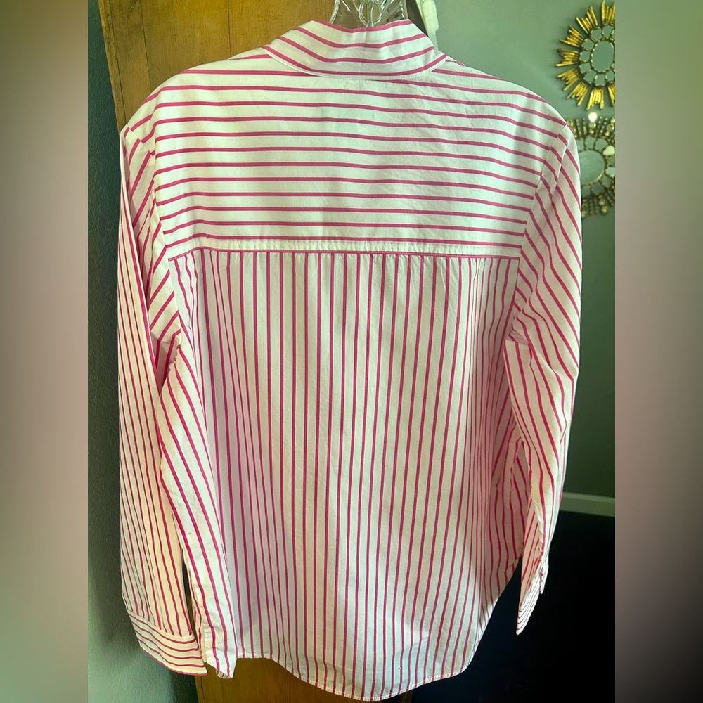 J Crew band-collar cotton poplin tunic in stripe.              Lightly worn. - Picture 6 of 7